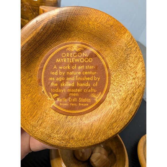 Vintage Myrtlewood Lidded Bowl With Acorn Set By Myrtle Craft Studio - Picture 5 of 11